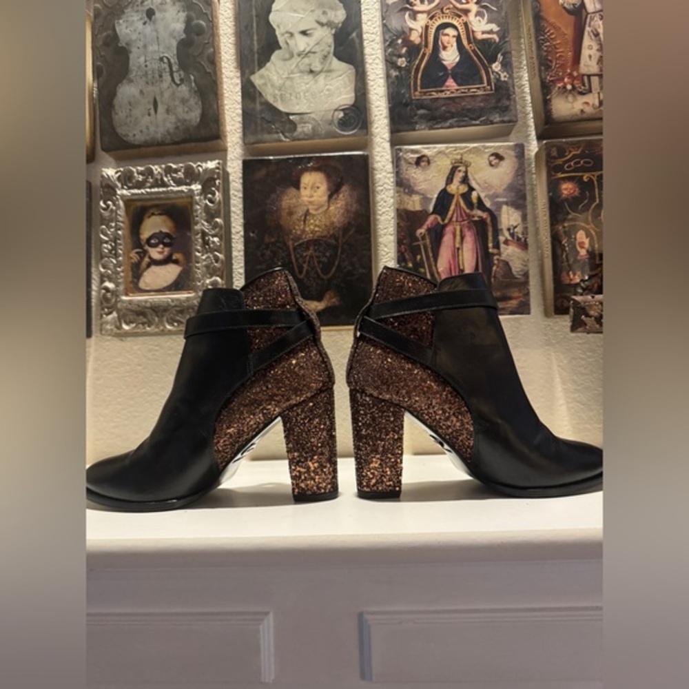 Markus Lupfer Ankle Black Leather and Bronze Glitter Boots EU‎ Size 37